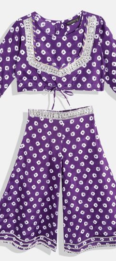 Party Wear Purple and Violet color Girls Top with Bottom in Muslin fabric with Bandhej, Gota Patti, Printed work : 1812555