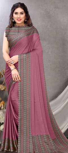 Pink and Majenta color Saree in Chiffon fabric with Floral, Printed work
