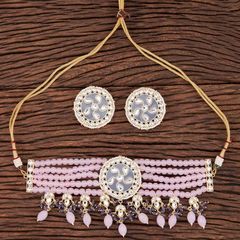 Gold Rodium Polish Pink and Majenta, White and Off White color Necklace in Brass, Metal Alloy studded with Beads, CZ Diamond, Pearl