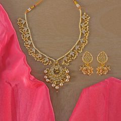 Gold Rodium Polish White and Off White color Necklace in Brass studded with Beads, CZ Diamond, Pearl