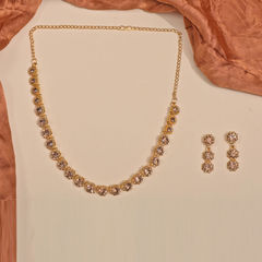 Gold Rodium Polish White and Off White color Necklace in Brass studded with Beads, Cubic Zirconia, CZ Diamond