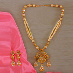 Gold Rodium Polish White and Off White color Pendant in Brass studded with Cubic Zirconia, Kundan