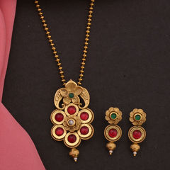 Gold Rodium Polish Red and Maroon, White and Off White color Pendant in Brass studded with Cubic Zirconia, Kundan