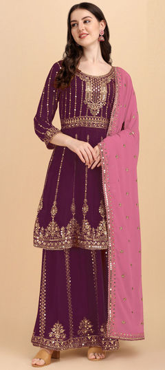 Purple and Violet color Long Lehenga Choli in Georgette fabric with Embroidered, Lace, Sequence work