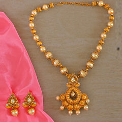 Gold Rodium Polish White and Off White color Pendant in Brass studded with Cubic Zirconia, Kundan