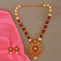 Gold Rodium Polish White and Off White color Pendant in Brass studded with Cubic Zirconia, Kundan