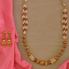 Gold Rodium Polish White and Off White color Necklace in Brass studded with Cubic Zirconia, Kundan
