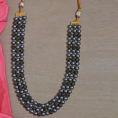 Gold Rodium Polish Black and Grey color Necklace in Brass studded with Cubic Zirconia, Kundan