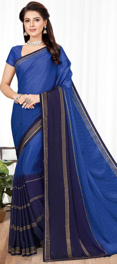 Blue color Saree in Art Silk, Silk fabric with Stone work