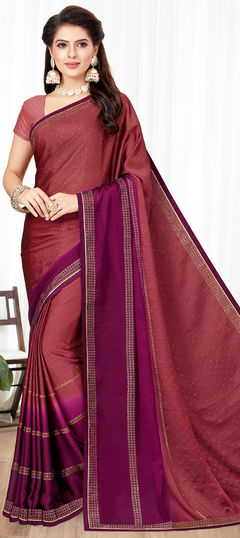 Red and Maroon color Saree in Art Silk, Silk fabric with Stone work