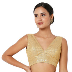 Gold color Blouse in Art Silk fabric with Sequence work