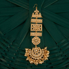 Gold Rodium Polish White and Off White color Mang Tikka in Brass studded with Kundan, Pearl