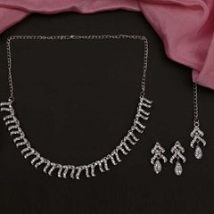 Silver Rodium Polish White and Off White color Necklace in Brass studded with Kundan