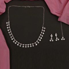 Silver Rodium Polish White and Off White color Necklace in Brass studded with Kundan
