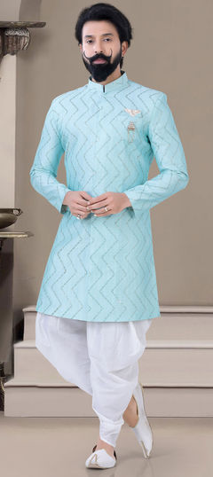 Blue color IndoWestern Dress in Art Silk fabric with Embroidered, Sequence work