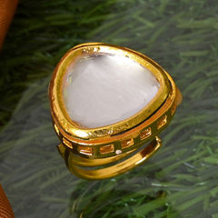 Gold Rodium Polish White and Off White color Ring in Brass studded with Kundan