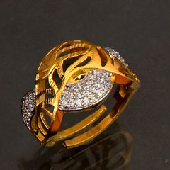 Gold Rodium Polish White and Off White color Ring in Brass studded with CZ Diamond