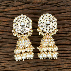 Gold Rodium Polish White and Off White color Earrings in Brass studded with Kundan, Pearl