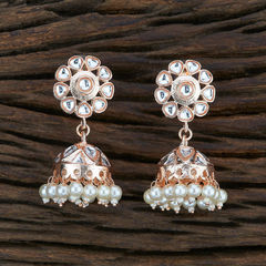 Gold Rodium Polish White and Off White color Earrings in Brass studded with Kundan, Pearl