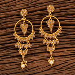 Gold Rodium Polish Gold color Earrings in Brass studded with Pearl