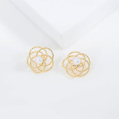 Gold Rodium Polish White and Off White color Earrings in Brass studded with Pearl