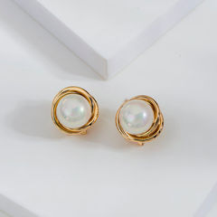 Gold Rodium Polish White and Off White color Earrings in Brass studded with Pearl