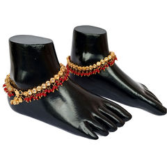 Red and Maroon color Anklet in Metal Alloy studded with Kundan & Gold Rodium Polish : 1814155