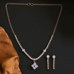 Gold Rodium Polish White and Off White color Necklace in Brass studded with Austrian diamond