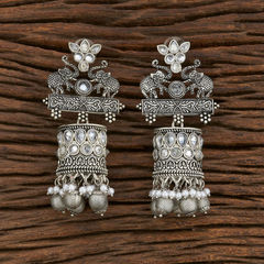 Silver Rodium Polish White and Off White color Earrings in Metal Alloy studded with Beads