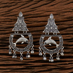 Silver Rodium Polish White and Off White color Earrings in Metal Alloy studded with Beads