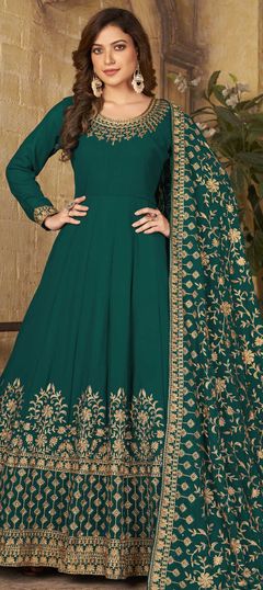 Green color Salwar Kameez in Georgette fabric with Embroidered, Stone, Thread, Zari work