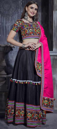 Black and Grey color Lehenga in Art Silk, Silk fabric with Embroidered, Mirror, Resham, Thread work