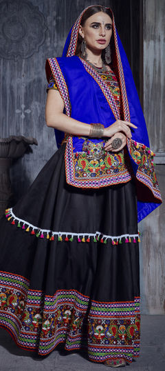 Black and Grey color Lehenga in Art Silk fabric with Embroidered, Mirror, Resham, Thread work