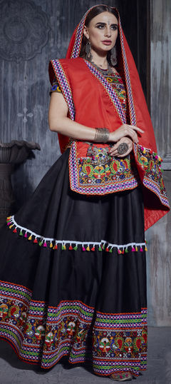 Black and Grey color Lehenga in Art Silk, Silk fabric with Embroidered, Mirror, Resham, Thread work