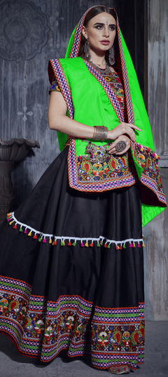 Black and Grey color Lehenga in Art Silk fabric with Embroidered, Mirror, Resham, Thread work