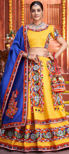 Yellow color Lehenga in Art Silk fabric with Mirror work