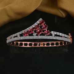 Gold Rodium Polish Red and Maroon, White and Off White color Bracelet in Metal Alloy studded with Austrian diamond