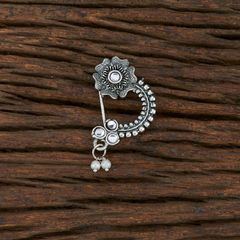 Silver Rodium Polish Silver color Nose Ring in Copper studded with Beads, Pearl