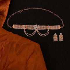 Gold Rodium Polish White and Off White color Necklace in Copper studded with Austrian diamond, Beads