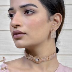 Gold Rodium Polish White and Off White color Necklace in Copper studded with Austrian diamond, Beads