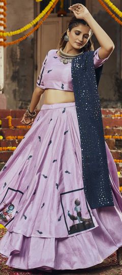 Pink and Majenta color Lehenga in Silk fabric with Digital Print work