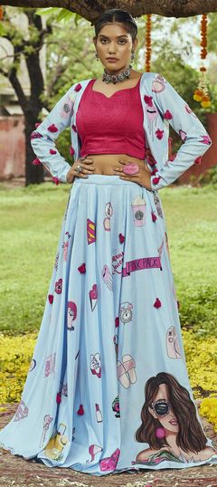 Festive, Party Wear Blue color Lehenga in Cotton fabric with A Line Digital Print work : 1815625