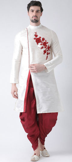 White and Off White color Dhoti Kurta in Art Silk fabric with Embroidered work