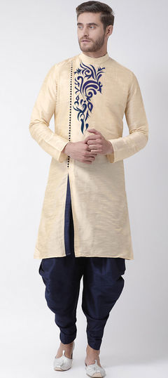 Beige and Brown color Dhoti Kurta in Art Silk fabric with Embroidered work