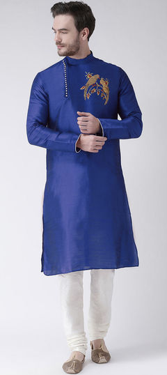 Blue color Kurta Pyjamas in Art Silk fabric with Embroidered work