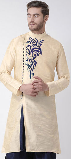 Beige and Brown color Kurta in Art Silk fabric with Embroidered work