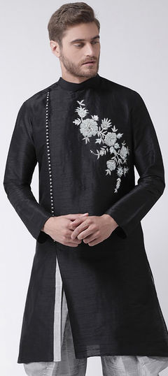 Black and Grey color Kurta in Art Silk fabric with Embroidered work