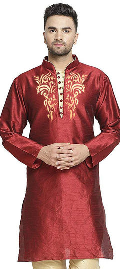 Red and Maroon color Kurta in Art Silk fabric with Embroidered work