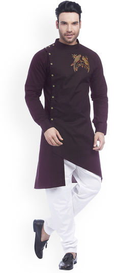 Purple and Violet color Kurta Pyjamas in Blended Cotton fabric with Embroidered work