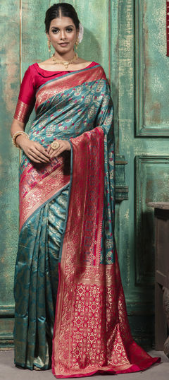 Blue color Saree in Art Silk, Silk fabric with Weaving work